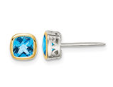 1.70 Carat (ctw) Blue Topaz Stud Earrings in Sterling Silver with Yellow Accent